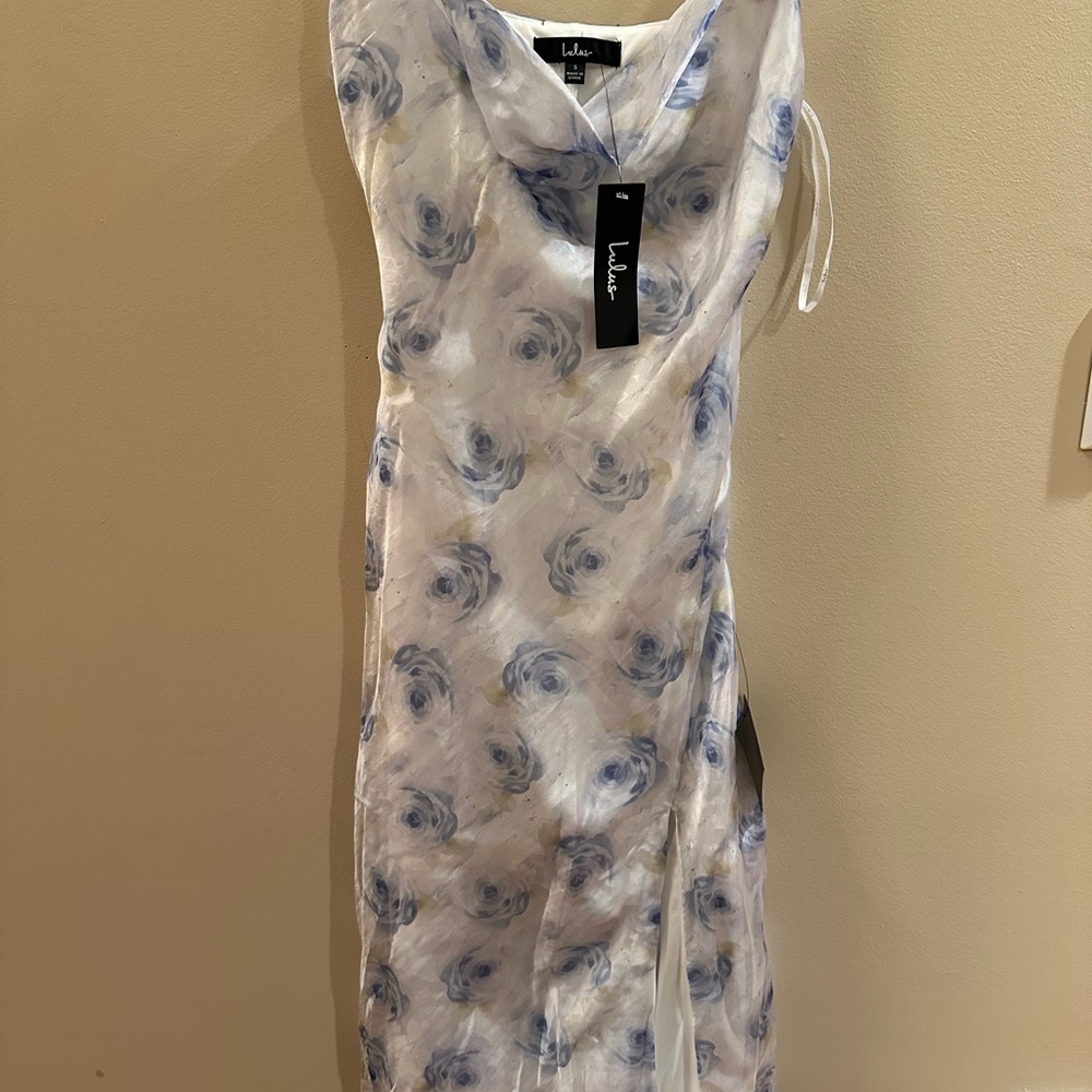 New Lulu's Dreamy Direction Ivory Floral Organza Cowl Slip Midi Dress - Picture 8 of 11